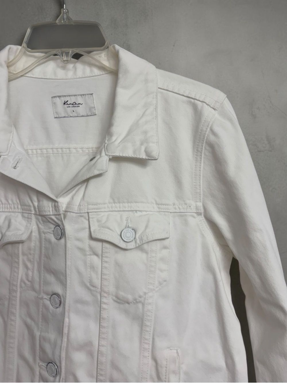 Kancan Delora Denim Jacket Women's Size L White Cotton Button Front Preppy Boho - Picture 7 of 16